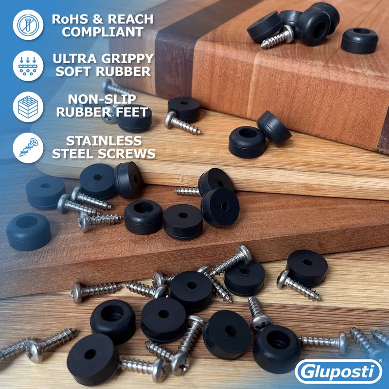 Gluposti 25 Cutting Board Feet with Stainless Screws, 1/2" Soft Non-Slip Rubber Bumpers for Cutting Boards & Electronics - Image 3